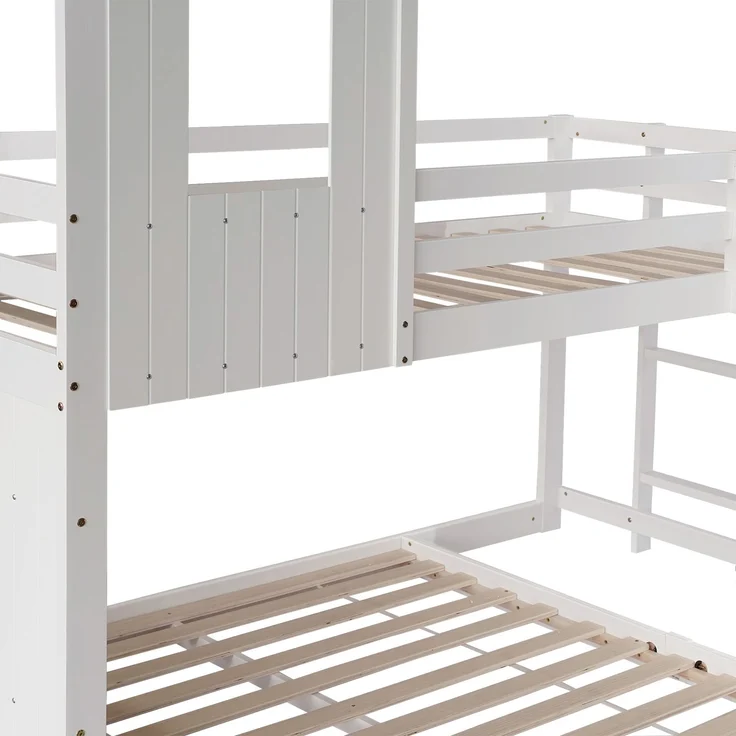 Etagenbett Kinderbett Hausbett mit Rutsche 90×200 & 140×200 cm weißes Kiefer-MDF Hochbett mit Leiter und Spielbereich – Bild 9