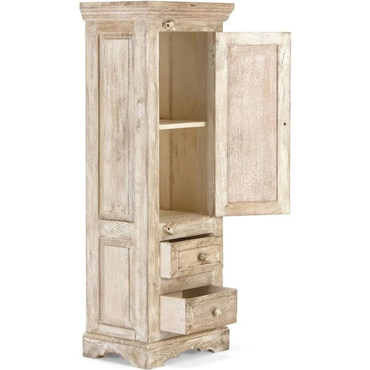 Hochkommode Mango Holz natur 48x130x33 cm Woodkings Patina Kommode Landhausstil Badkommode Flur Schlafzimmer Massivholz – Bild 4