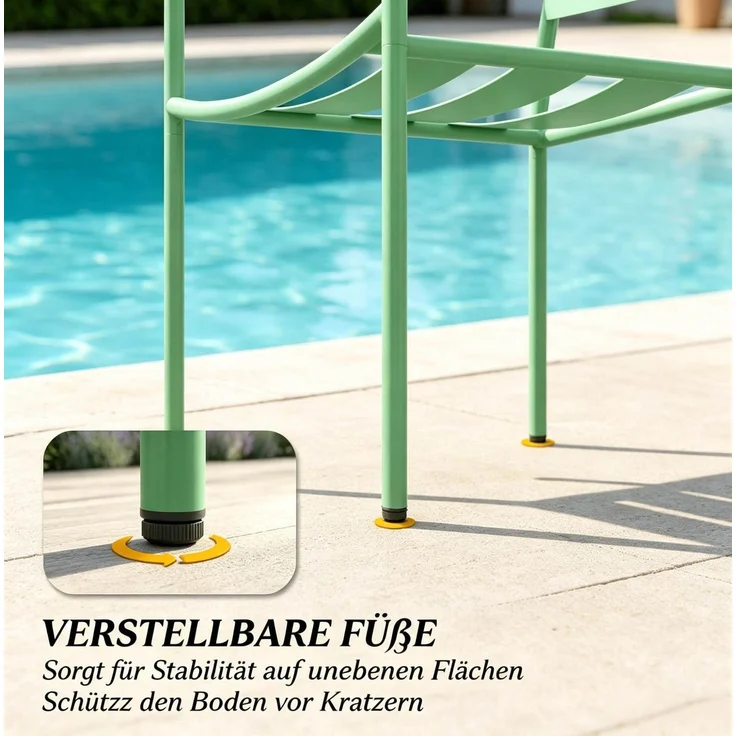 Garten-Bistro-Set mit Glasplatte und verstellbaren Gleitern, 82x58x55 cm, Grün – Bild 6