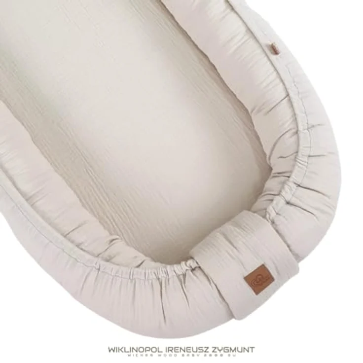 WIKLINOPOL Babynest, Nestchen für Neugeborene – Baby Nestchen 80x46 cm in Beige, Tragbares Nest aus Musselin - Baby Nest für Neugeborene mit herausnehmbarer Matratze – Bild 7