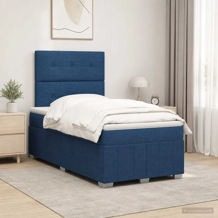 vidaXL Boxspringbett mit Matratze mit Kopfteil Blau 120 x 200 cm Stoff 3454119 – Bild 1