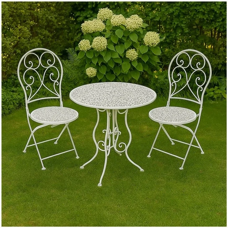 HTI-Living Garten-Essgruppe Bistroset aus Metall 3-teilig Weiß, (Set, 3-tlg, 2 Klappstühle 1 Tisch ohne Dekoration), Sitzgruppe Metall – Bild 4