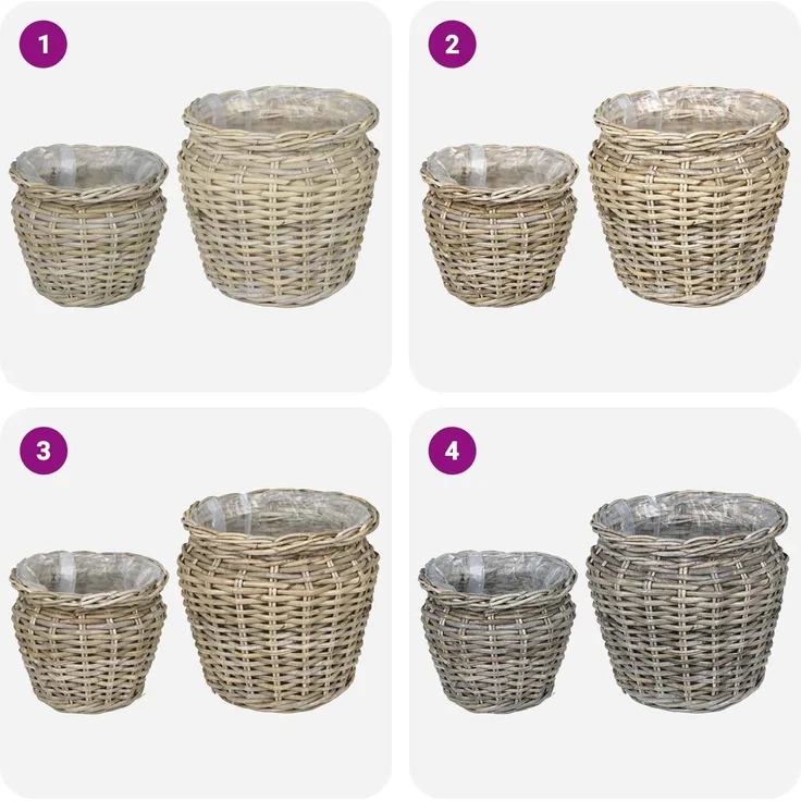 vidaXL Blumentopfkorb GENDT 2 stk. Natürliches Grau Kubu Rattan 42020959 – Bild 9