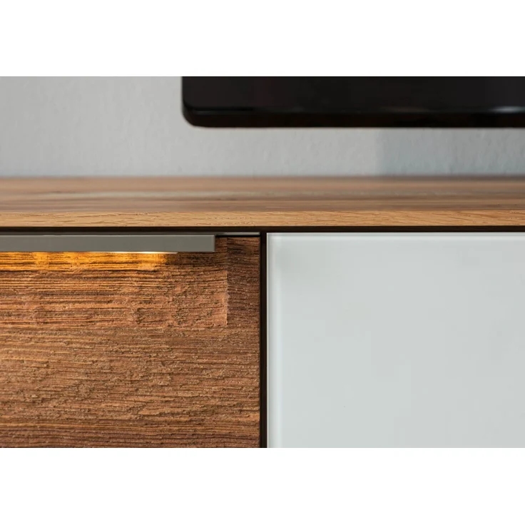 Lowboard Wildeiche 220x43x55 natur geölt / Glas weiß WIEN #107 – Bild 7