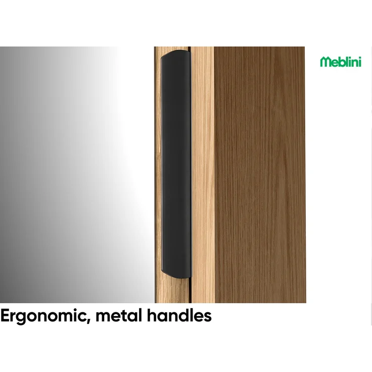 MEBLINI Garderobenschrank NADIA 100cm - Bookmatch Eiche - mit Spiegel - 100x33x190cm R/L - Garderobe Schrank - Flurgarderobe schmal - Garderobe Flur Möbel Set - Flurschrank hoch – Bild 4