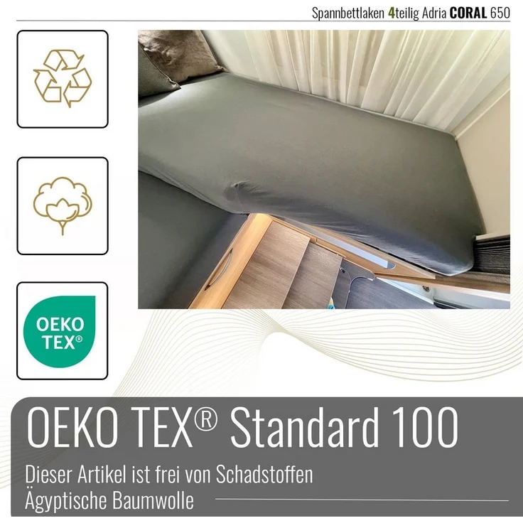 BLACK FOREST FOX Spannbettlaken Spannbettlaken Adria Supreme 670 SL, DL, AXESS 650 SL OEKO-TEX® Grau, Baumwolle, Gummizug: rundum, OEKO-TEX® Standard 100, Zertifikatnummer IW 00270 – Bild 2