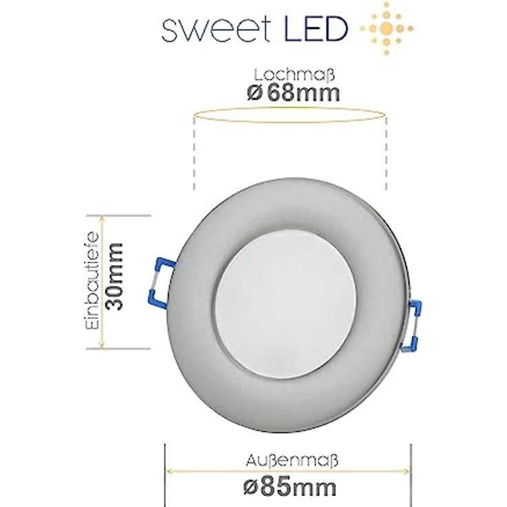 Sweet LED LED Einbaustrahler 5er Set flach IP44 für Bad & Küche 6,5W 230V, LED fest integriert, 3000K - warmweiß, Deckenspots, Deckenstrahler, Einbauleuchten – Bild 5