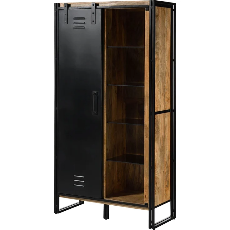 Wohnzimmerschrank Mango 105x45x195 natur klar lackiert / Metall schwarz BLACKBURN #104 – Bild 1