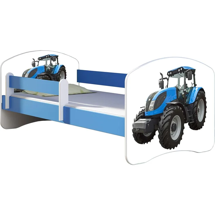 ACMA Kinderbett Jugendbett mit Einer Schublade und Matratze Blau mit Rausfallschutz Lattenrost II 140x70 160x80 180x80 (42 Traktor, 160x80) – Bild 1