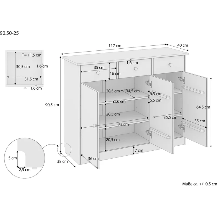 Erst-Holz 90. 50-25 Highboard Kommode Anrichte Kiefer Sideboard natur 3 Schubladen, 3 Türen – Bild 2