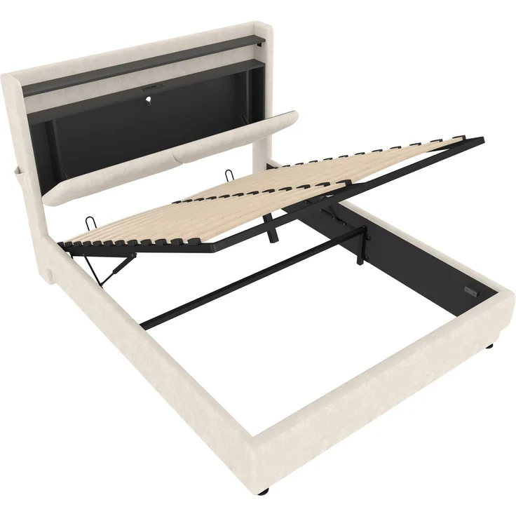 Polsterbett, Samt mit LED & Stauraum, 160x200 cm, Beige, ohne Matratze – Bild 9