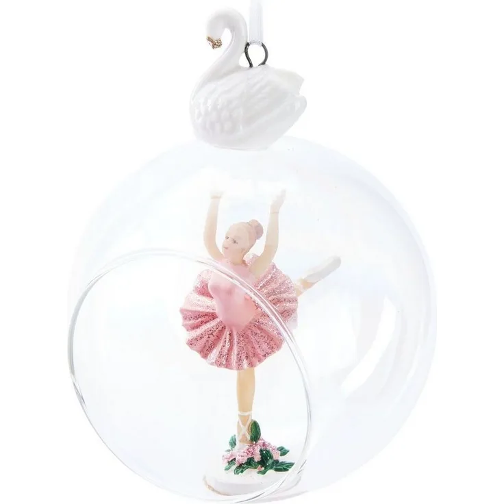 BRUBAKER Weihnachtsbaumkugel Premium Weihnachtskugel Ballerina im rosa Kleid - 10 cm Glas Baumkugel (1 St), Christbaumkugel mit Ballett Tänzerin und Schwan Figur - Weihnachtsdeko