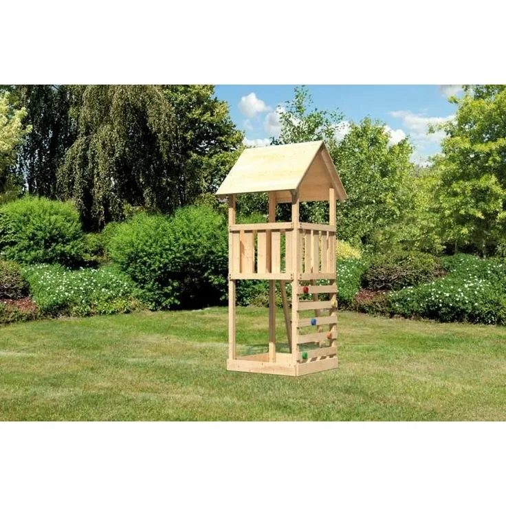 Karibu Kinderspielturm Lotti mit Kletterwand ECO naturbelassen 1,07 x 1,07 x 2,91 m