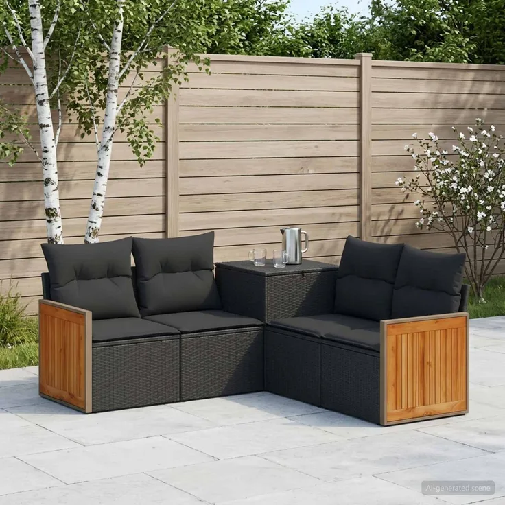 vidaXL Sofa Set 5 stk. Schwarz 176 x 176 x 85 cm Polyrattan und Stahl 3447956