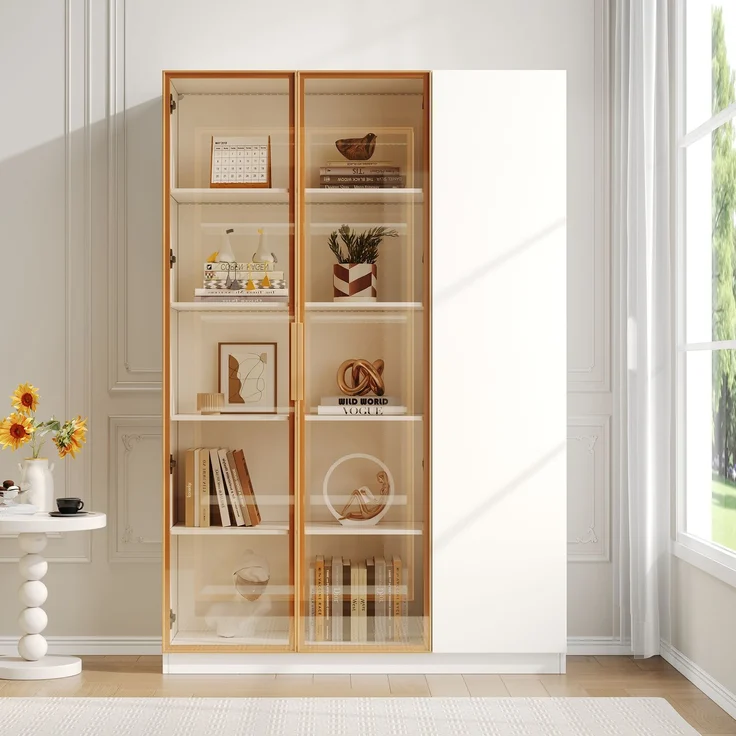 Vitrinenschrank 110x35x165 cm in Weiß mit LED, Sicherheitsglas und 3 Türen – Bild 3