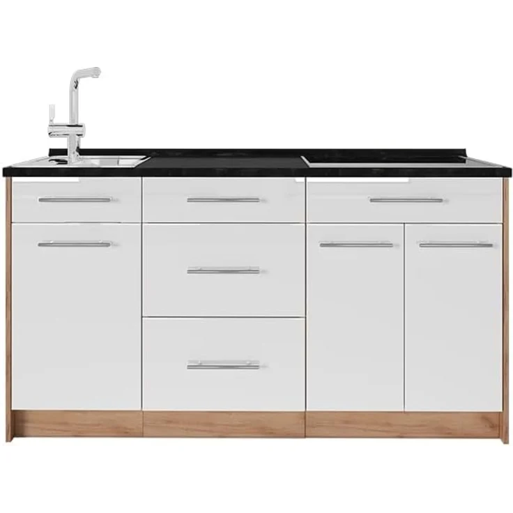 Küchenblock Fame-Line Weiß Hochglanz 150 cm, AP Anthrazit Vicco – Bild 1