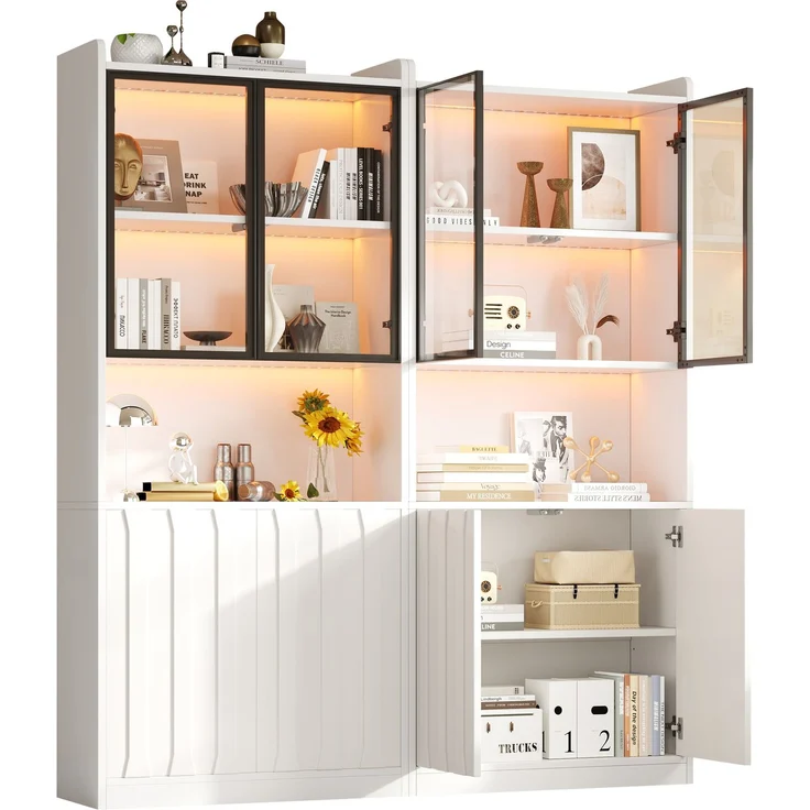 Vitrinen-Set 160x35x200 cm, 2 Hochschränke mit Glas, LED und Stauraum – Bild 6
