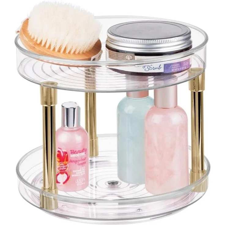 Drehbares Kosmetiktablett Ablage Organizer rund mDesign durchsichtig/Messing – Bild 7