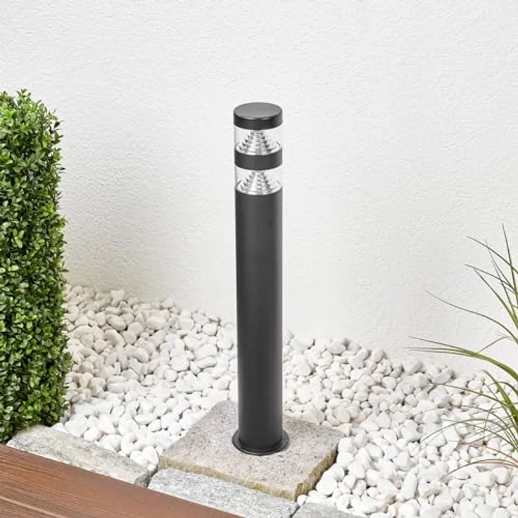 Lindby LED Außenleuchte Lanea, spritzwassergeschützt, 1-flammig, Schwarz, Edelstahl, Wegeleuchte Pollerleuchte – Bild 3