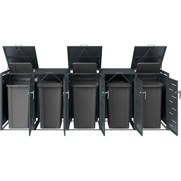 STEELSØN 'Diorus' Mülltonnenbox 5er je 240 Liter, anthrazit, Mülltonnenverkleidung aus Stahl mit Sichtstreifen, wetterfest, 116x80x337 cm, abschließbare Müllbox für 5 Tonnen – Bild 11
