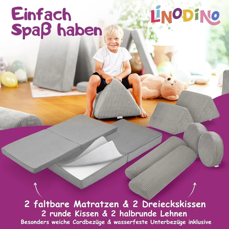 Linodino Kindersofa Spielsofa I Schaumstoff Stapelsteine für Kinder I Kindercouch, 3 Jahre Garantie – Bild 4