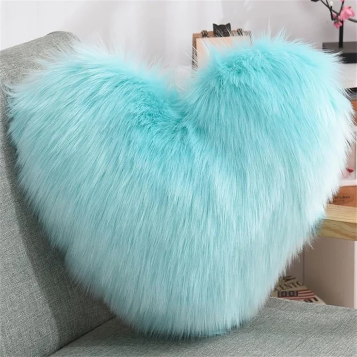 Herzkissen, Herz Kissen Kinderzimmer, Doppelseitiger Flausch Superweiches Plüsch Dekokissen, Herz Dekoratives Kissen für Wohnzimmer Sofa Kind Schlafzimmer Bett (Seeblau,30x40 cm) – Bild 1