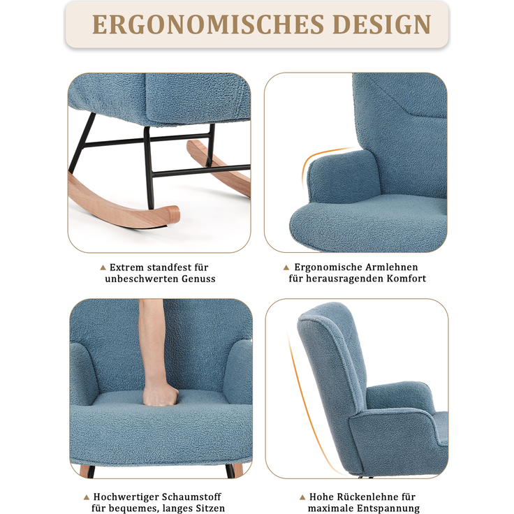 GOEURVANT 5006 Schaukelstuhl ohne Hocker (Relaxsessel, Ohrensessel) - Teddy-Stoff - Taubenblau – Bild 9