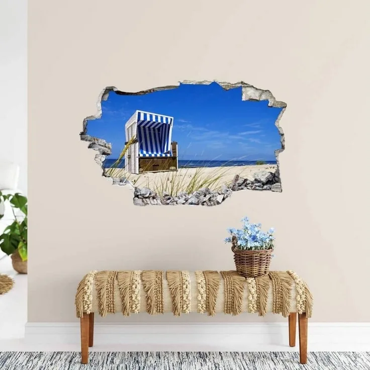 K&L Wall Art Wandtattoo 3D Natur Mauerdurchbruch Strand Motivationssticker selbstklebend (Klebebilder für Wohnzimmer und Flur, lokal hergestellt in Berlin), moderne 3D Wandsticker mit Natur-, Urlaubs- und Landschaftsmotiven