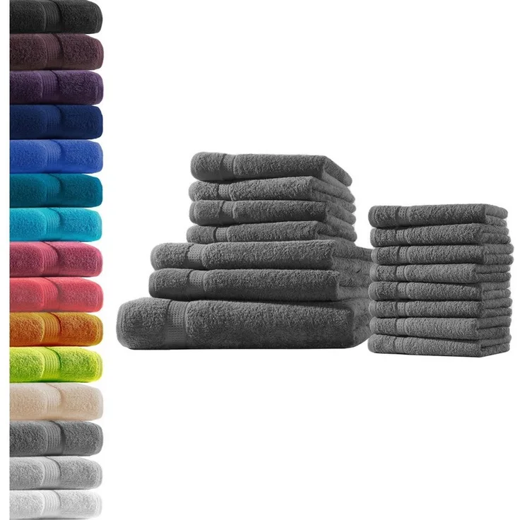 1x Badetuch + 2X Duschtuch + 4X Handtuch + 8X Gästetuch | Anthrazit | 100% Baumwolle Frottier | Oeko-TEX® Standard 100 | Premium Qualität 500 g/m²