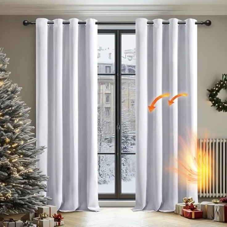 Deconovo Vorhang Blickdichter Vorhang mit Kälteschutz Gardinen Schlafzimmer Verdunkelungsgardinen Gardinen, 138x132 cm(HöhexBreite), Silber Grau, 2er Set – Bild 2