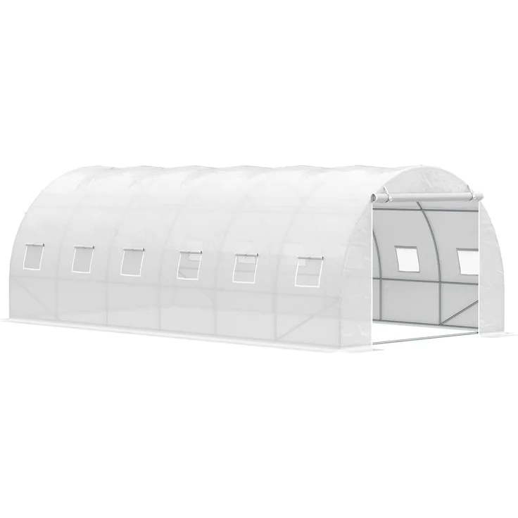 MELAYR, Tunnelgewächshaus, 6 x 3 x 2 m, Gartengewächshaus mit Rolltor, 12 Fenster, Weiß