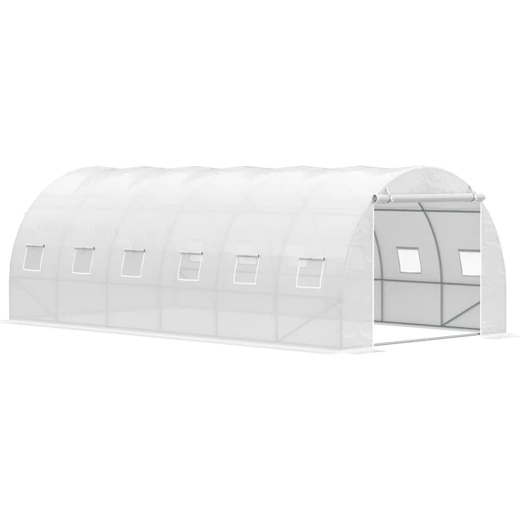MELAYR, Tunnelgewächshaus, 6 x 3 x 2 m, Gartengewächshaus mit Rolltor, 12 Fenster, Weiß – Bild 1