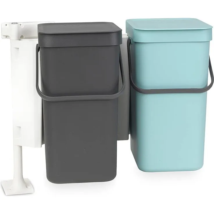 Brabantia Einbaueimer 'Sort & Go' Abfalleimer, Plastik, Minzgrün-Grey, 2x12L, 2-Einheiten