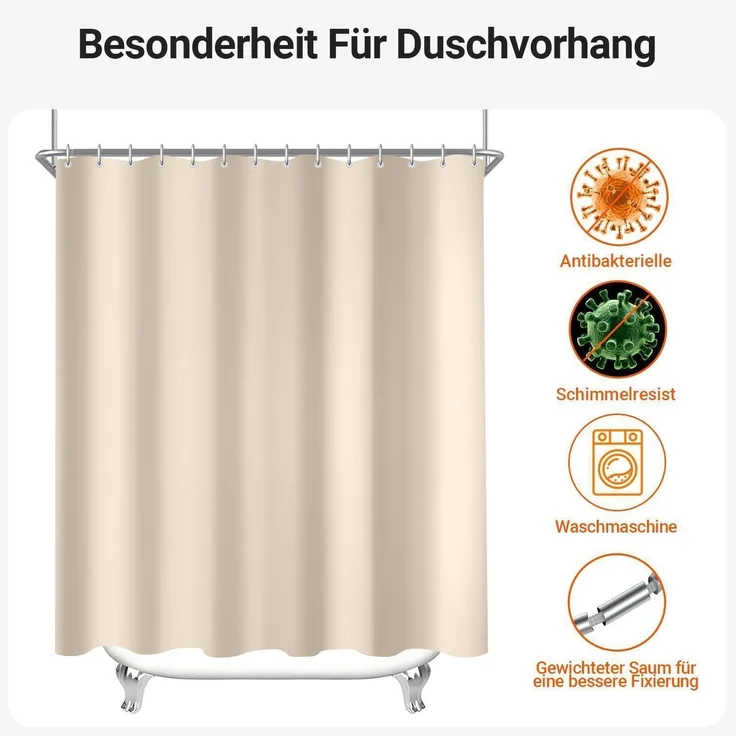 Duschvorhang 120x160 cm Beige Wasserabweisend Waschbar mit Beschwerter Saum – Bild 7
