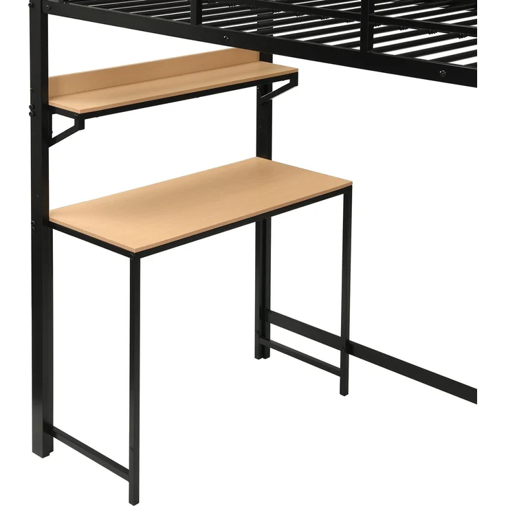 Hochbett mit, Schreibtisch, Regal, Kleiderschrank, Lattenrost, Leiter, Rausfallschutz und Aufbewahrungsbox, 90x200cm, Kinderbett, Metallbett – Bild 10