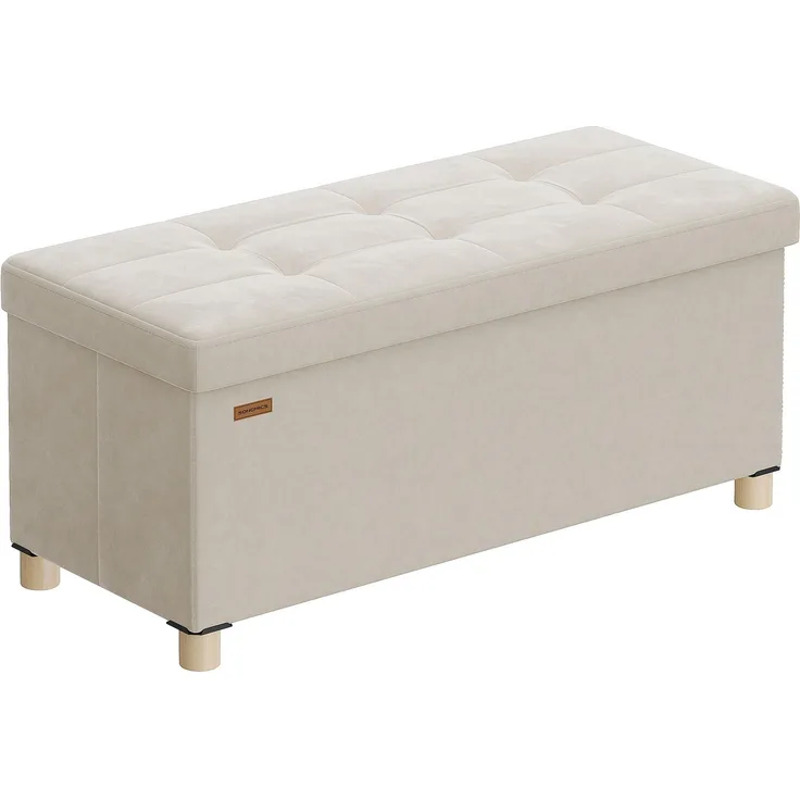 SONGMICS Sitzbank mit Stauraum, Hocker faltbar, 38 x 76 x 38,5 cm, Aufbewahrungsbox mit Deckel, Fußhocker 77 L, Samt, bis 300 kg belastbar, Flur Wohnzimmer Schlafzimmer, cappuccinobeige LSF0517W02