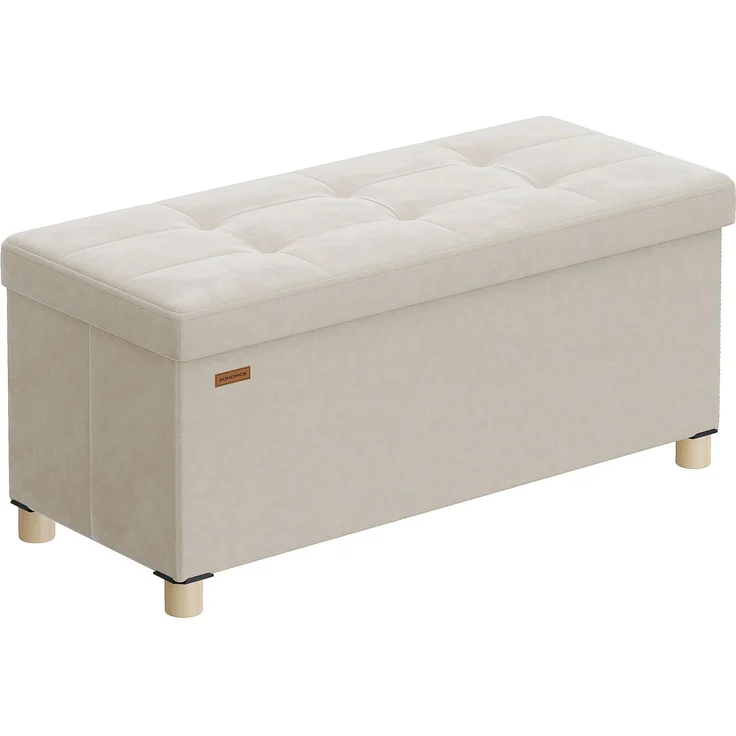 SONGMICS Sitzbank mit Stauraum, Hocker faltbar, 38 x 76 x 38,5 cm, Aufbewahrungsbox mit Deckel, Fußhocker 77 L, Samt, bis 300 kg belastbar, Flur Wohnzimmer Schlafzimmer, cappuccinobeige LSF0517W02