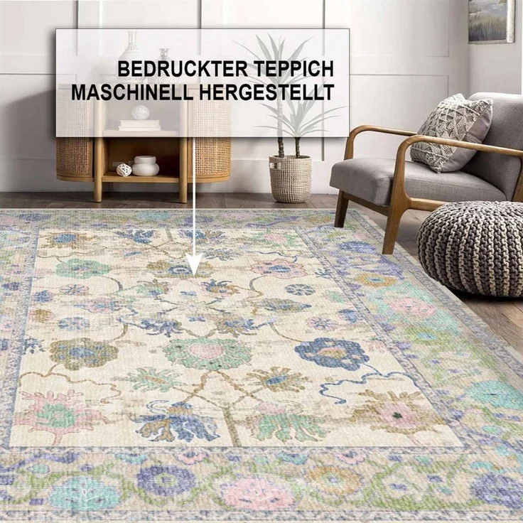 Bamyum Teppich Simay Teppich mit Chenille Druck, Waschbarer Antibakteriell Teppich, Einzelstück – Bild 3