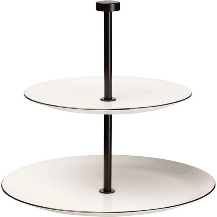 ASA Selection ligne noir Etagere 2-stufig rund, Servierständer, Fine Bone China, Weiß glänzend, H 23. 5, 2010113