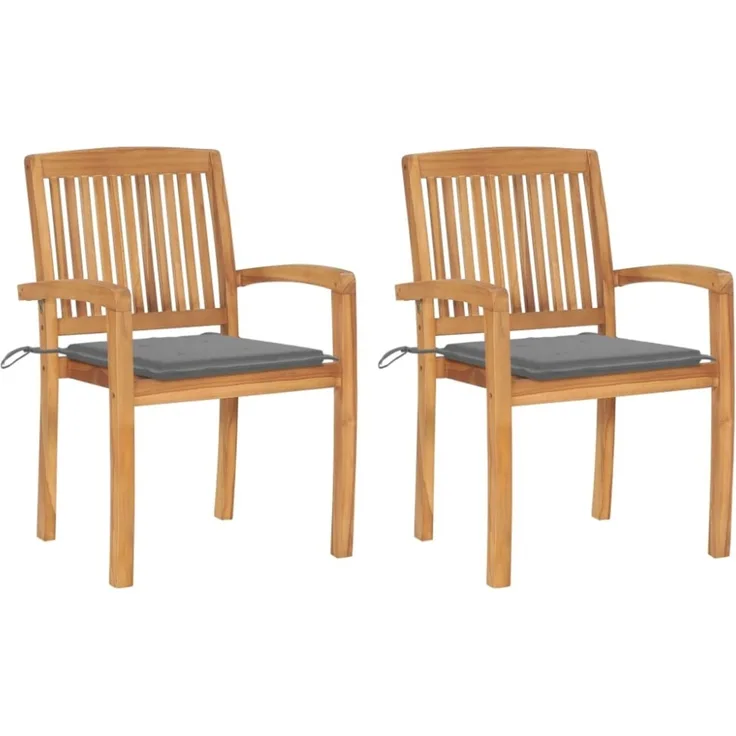 vidaXL Gartenstühle 2 Stk. mit Grauen Kissen Massivholz Teak 3063253
