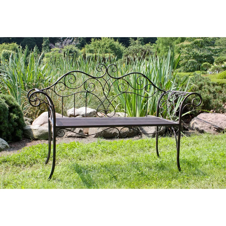 Gartenbank RONJA - 143cm Breit, Stahl, Schwarz | Terrassenbank Wetterfest Sitzbank Outdoor Bank – Bild 3