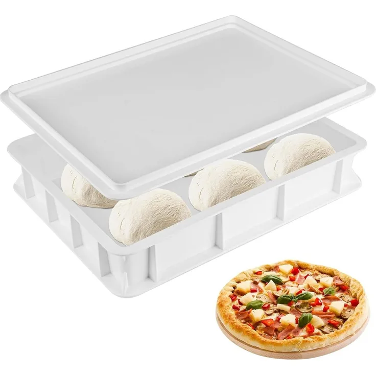 PFCTART Aufbewahrungsbox Pizzaballenbox mit Deckel 30×40×7,5 cm (Set, 1 St, Lebensmittelecht, Hygienisch & Spülmaschinenfest), Stapelbare Teigbox für Pizzateig, Sauerteig & Lebensmittel