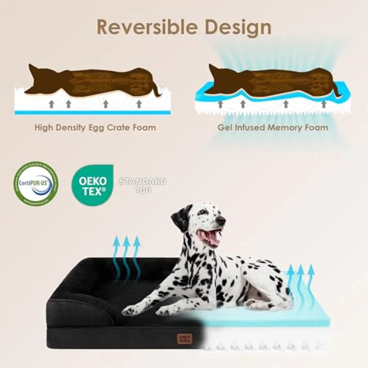 EHEYCIGA Orthopädisches Hundebett Grosse Hunde, Memory Foam XXL, Waschbar, Wasserdicht rutschfest, mit Hohem Rand, Schwarz – Bild 3