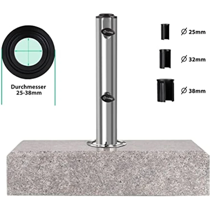 Sekey Granit Sonnenschirmständer mit Edelstahlrohr, Hochwertiger halb-Sockel, für Schirmstöcke bis 22-38 mm, Balkonschirmständer 25KG Grau – Bild 4