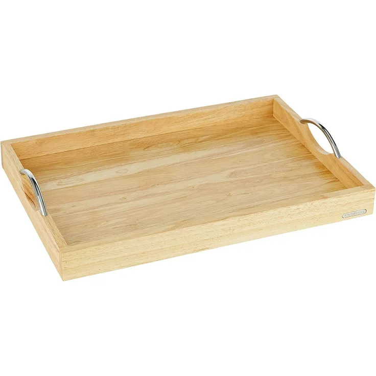 Continenta Tablett mit Metallgriffen, Serviertablett, Gummibaumholz, 53x36 cm, 3011