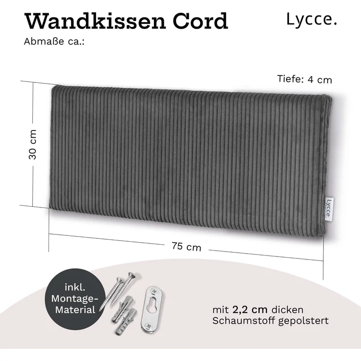 Lycce Kopfstütze Wandkissen Cord - Wandpolster Kopfteil Betten & Rückenkissen Sitzbank, (1 St) – Bild 2