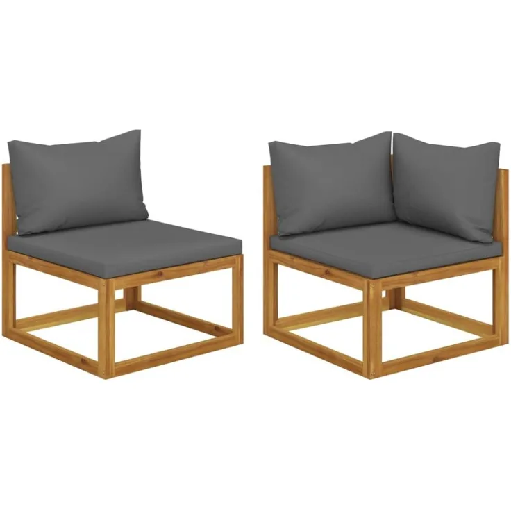 vidaXL 2-tlg. Sofa-Set mit dunkelgrauen Kissen Akazie Massivholz 311856