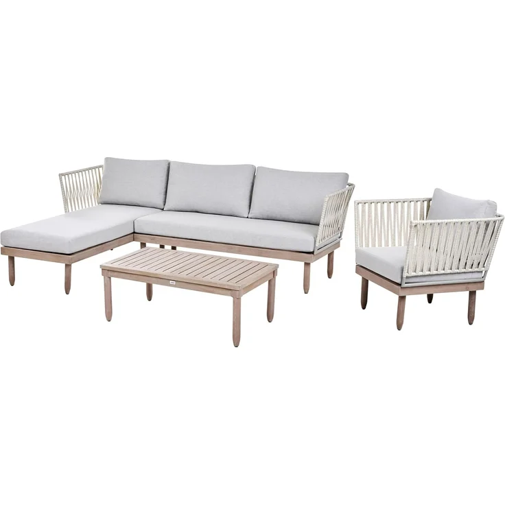 Lounge Set mit Tisch 4-Sitzer CREMONA Akazienholz Braun Grau rechtsseitig – Bild 4