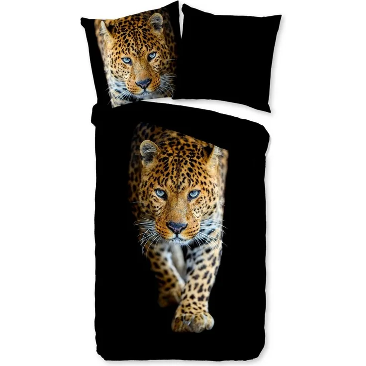Good Morning Renforcé Bettwäsche 135 X 200 cm + 1- 80 X 80 cm Bonn Leopard schwarz