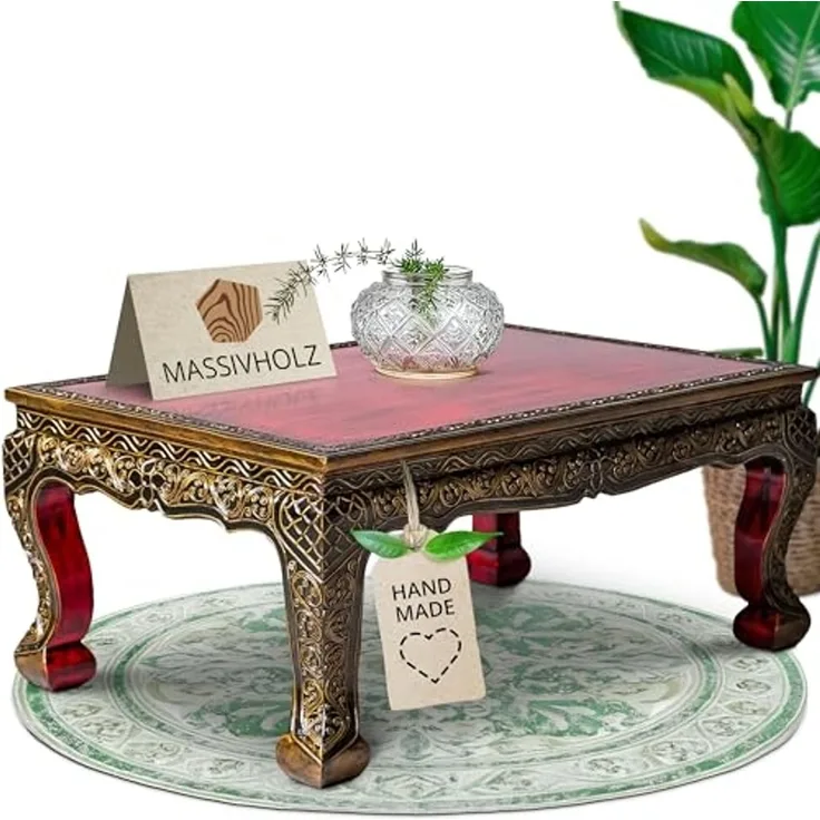 livasia Opiumtisch livasia Opiumtisch mit Goldverzierung, rot, handgefertigt, 76cmx50cm